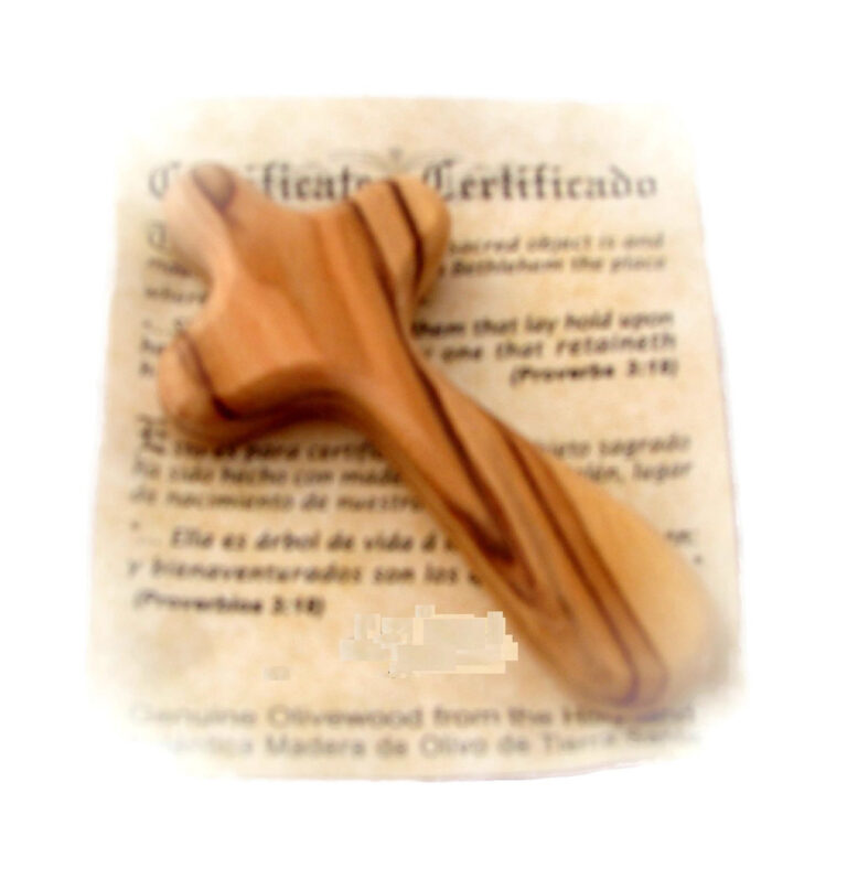 Olive Wood Thin Holding Hand Comfort Cross Holyland – Certificate HJW ...